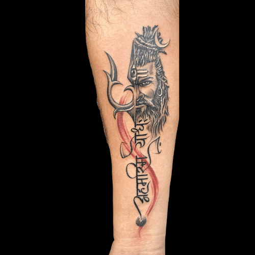 Lord Shiva Face and Trishul Tattoo