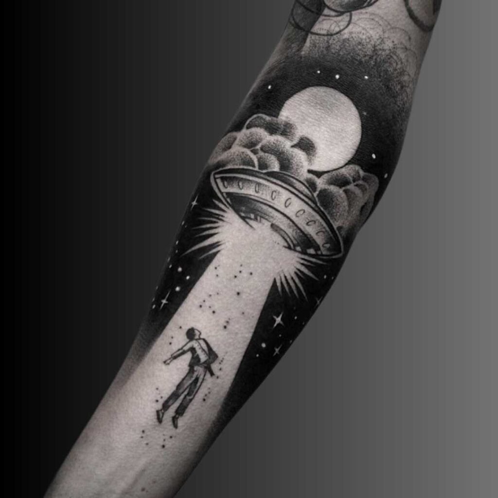 Abstract Alien Abduction Tattoo Design